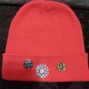 Bright Orange Beanie Toboggan Hat With Rhinestone Accents
